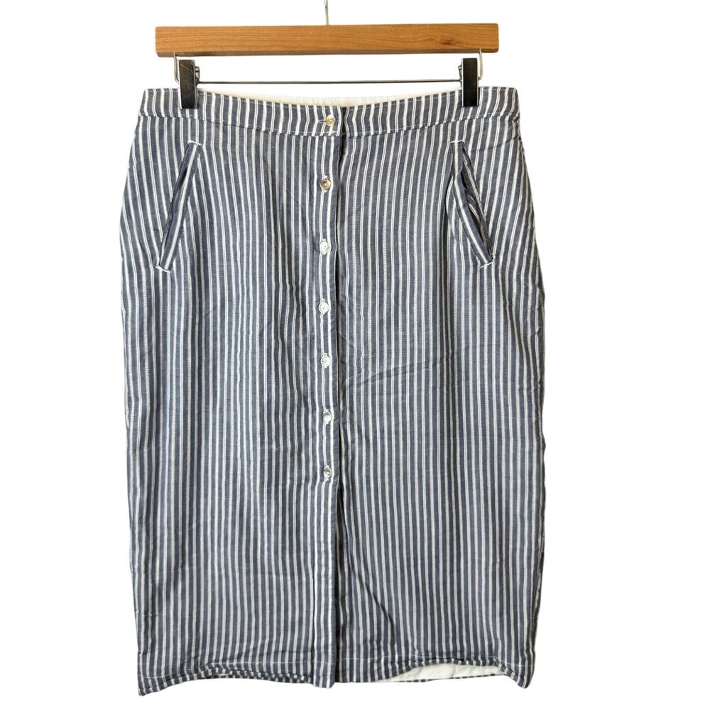 Abercrombie & Fitch Midi Skirt Womens 10 Striped Cotton Button Preppy Coastal